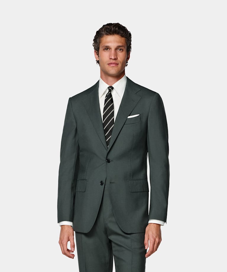 SUITSUPPLY All Season Pure Tropical Wool by Vitale Barberis Canonico, Italy Dark Green Perennial Tailored Fit Havana Suit