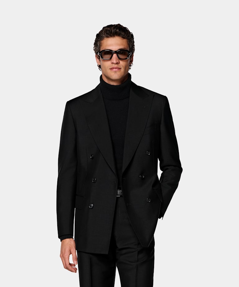SUITSUPPLY All Season Wool Mohair by Vitale Barberis Canonico, Italy Black Tailored Fit Milano Suit