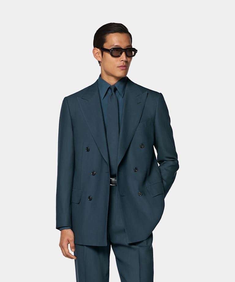 SUITSUPPLY All Season Wool Blend fr&aring;n Beste, Italien Mid Blue Tailored Fit Milano Suit