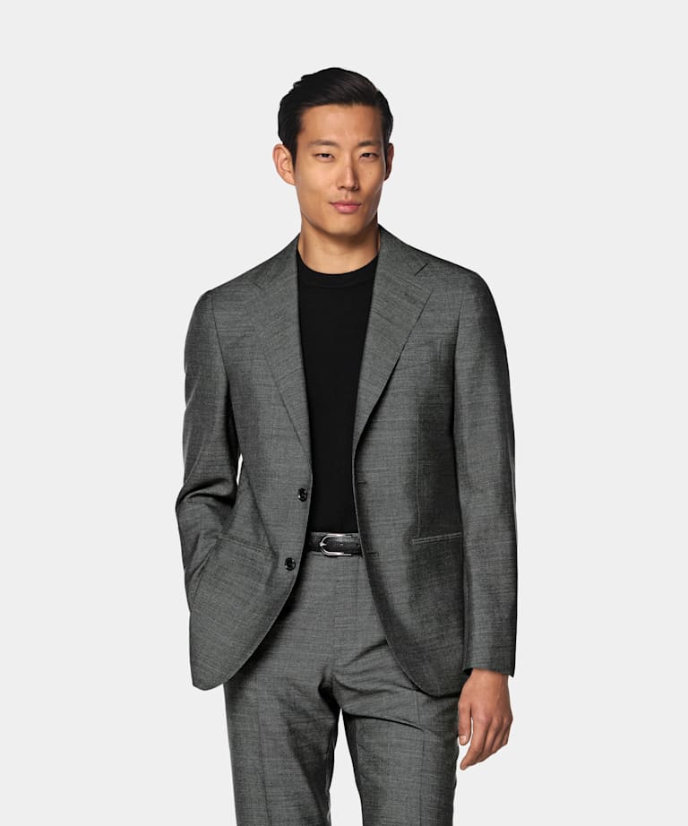 SUITSUPPLY All Season Pure Tropical Wool by Vitale Barberis Canonico, Italy Mid Grey Checked Perennial Tailored Fit Havana Suit