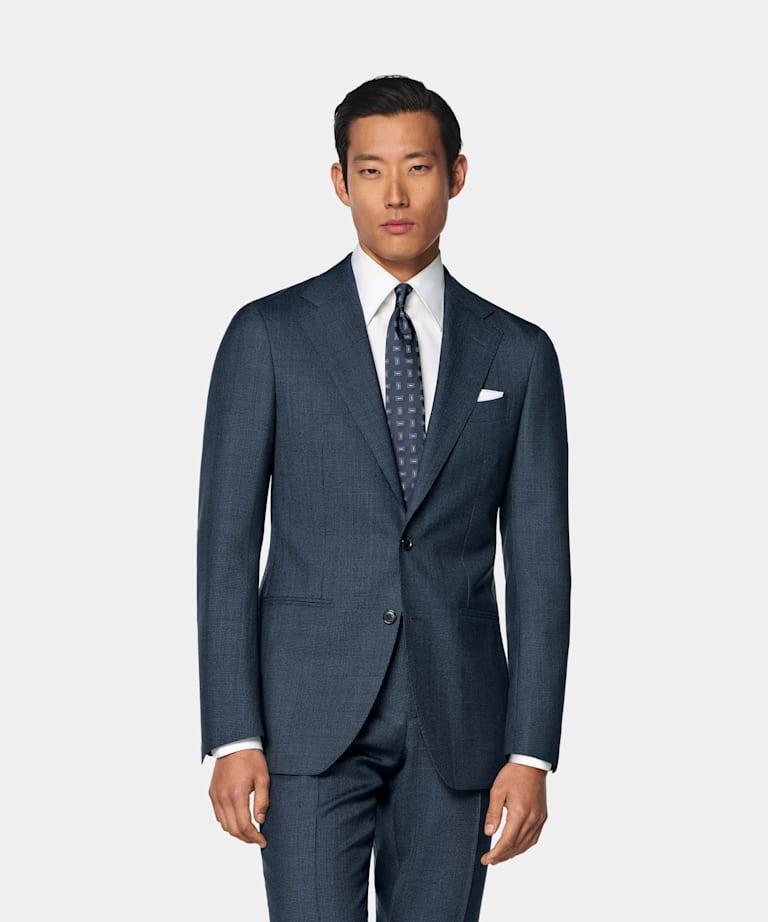 SUITSUPPLY All Season Pura lana tropical de Vitale Barberis Canonico, Italia Traje Perennial Havana pata de gallo azul marino corte Tailored