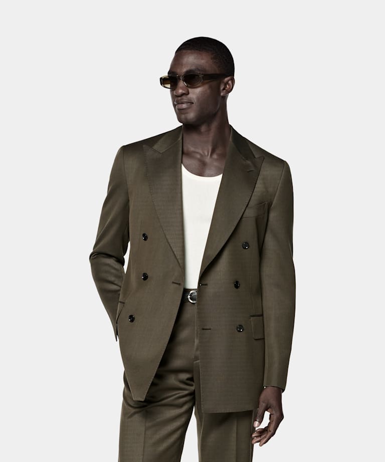 SUITSUPPLY All Season Czysta wełna S120's od E.Thomas, Włochy Garnitur Milano tailored fit ciemnozielony