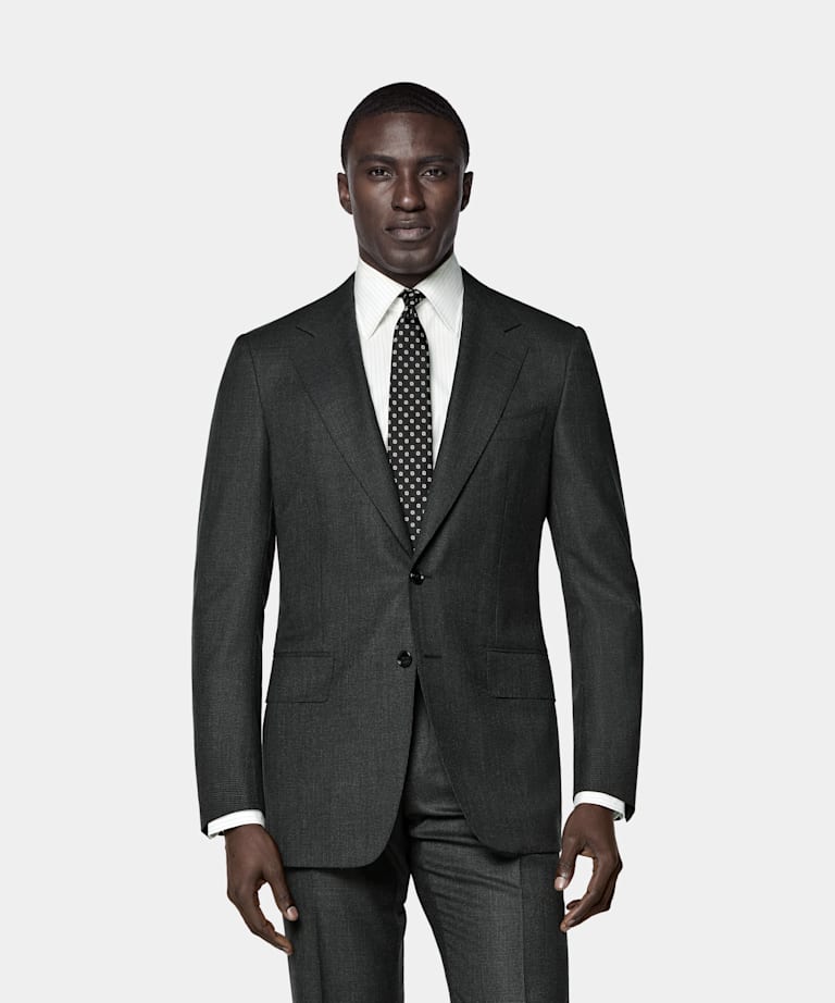 SUITSUPPLY All Season Czysta wełna S150's od E.Thomas, Włochy Garnitur Milano tailored fit ciemnoszary w kratkę