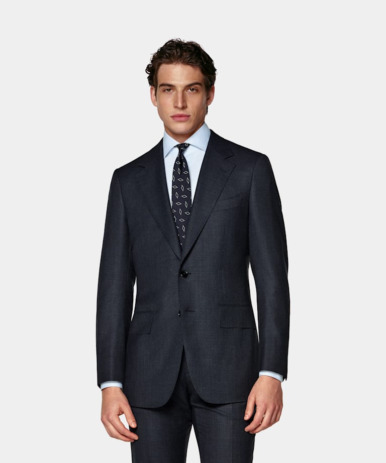 SUITSUPPLY All Season Pure S150's Wool by E.Thomas, Italy Navy Checked Tailored Fit Milano Suit