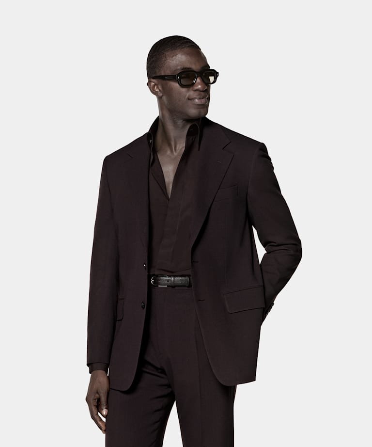 SUITSUPPLY All Season Pure Wool by Botto Giuseppe, Italy Dark Red Relaxed Fit Roma Suit