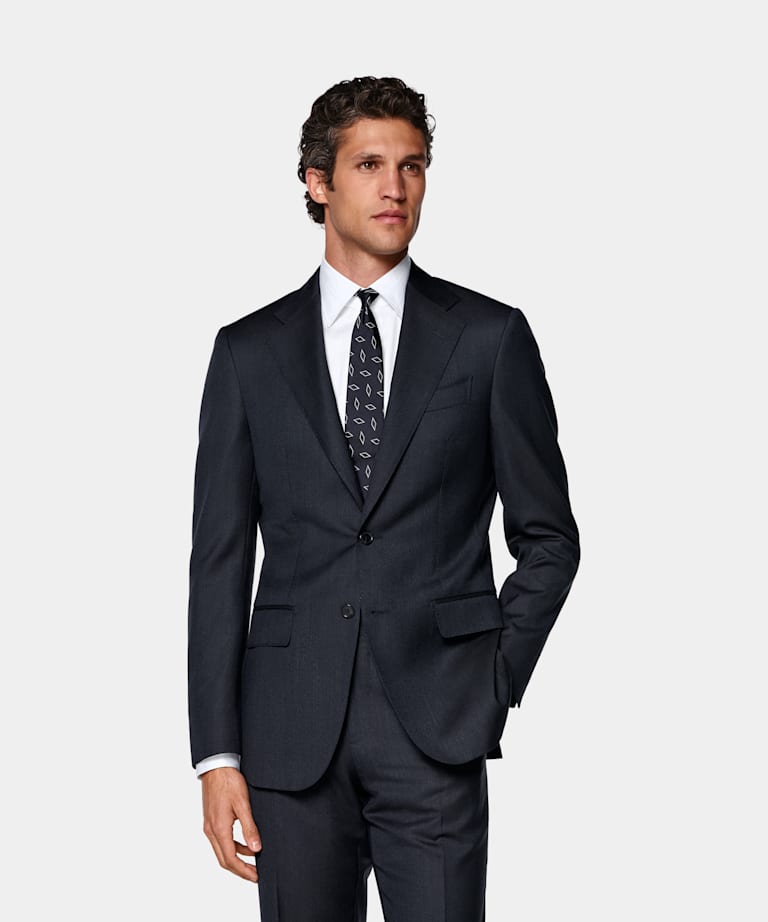 SUITSUPPLY All Season Pure S130's Wool by Carlo Barbera, Italy Navy Tailored Fit Havana Suit