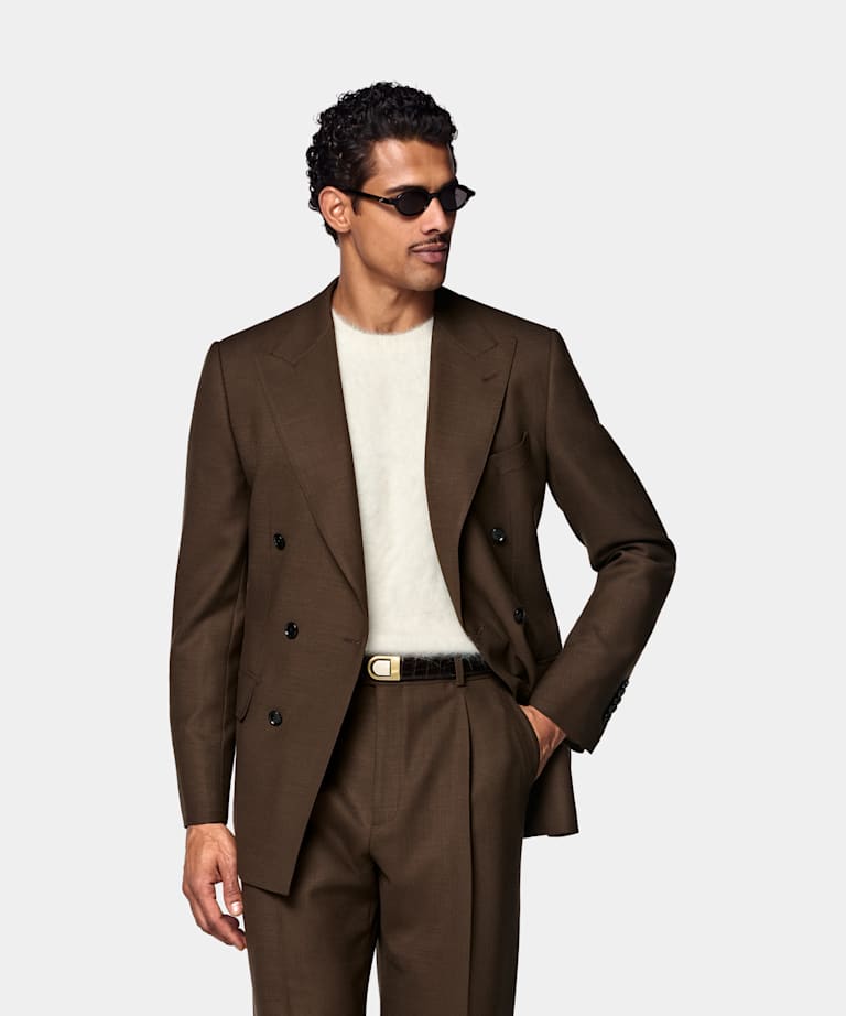 SUITSUPPLY All Season Pure Wool by Subalpino, Italy Mid Brown Tailored Fit Milano Suit