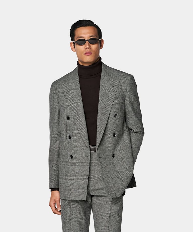 SUITSUPPLY All Season Pura lana de Opera Piemontese, Italia Traje Roma Relaxed fit gris oscuro a cuadros