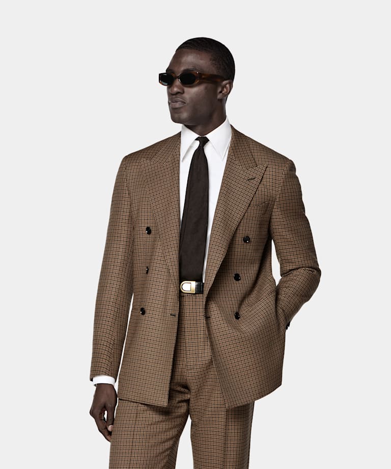 SUITSUPPLY All Season Pura lana de Rogna, Italia Traje Roma Relaxed fit marr&oacute;n medio a cuadros