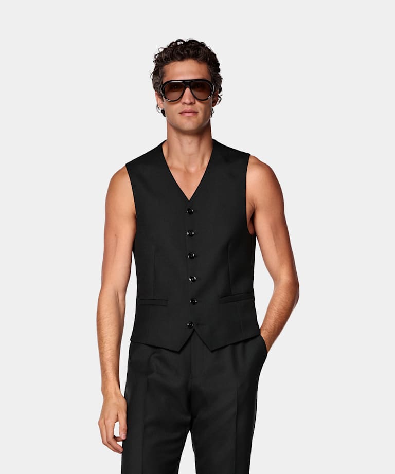 SUITSUPPLY Wool Mohair by Rogna, Italy Black Waistcoat