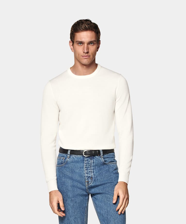 SUITSUPPLY Pure Wool Off-White Merino Crewneck