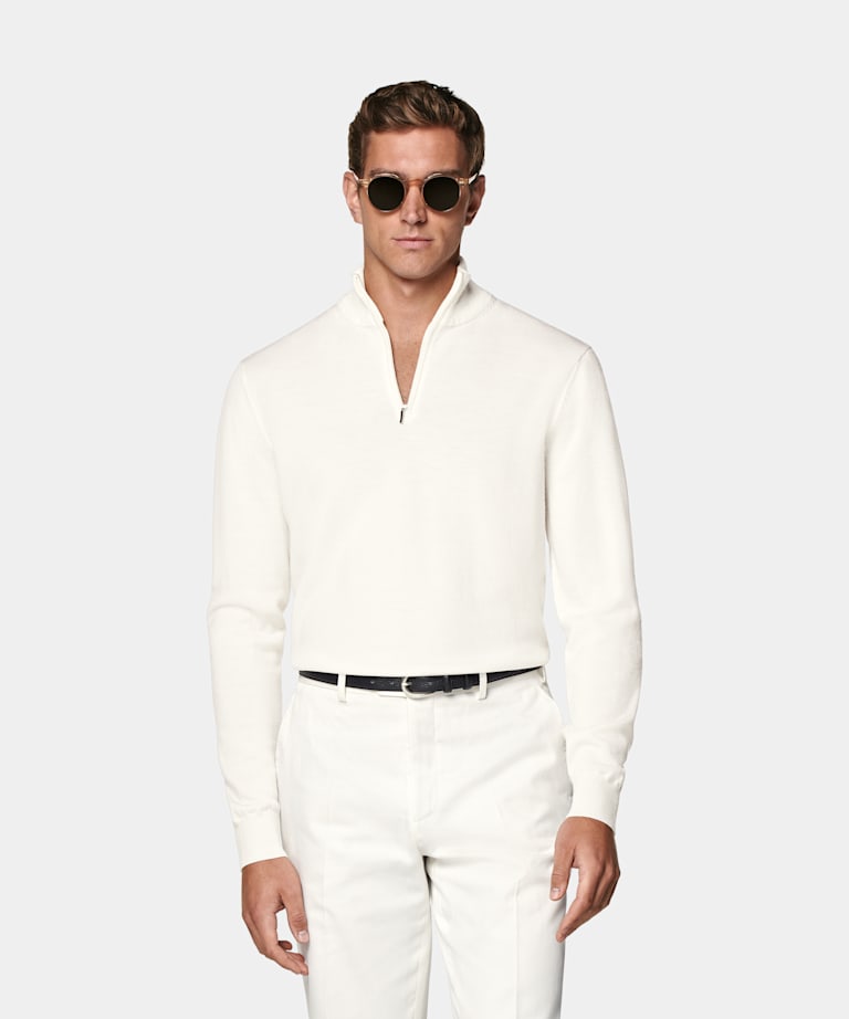 SUITSUPPLY Pure Wool Off-White Merino Half Zip