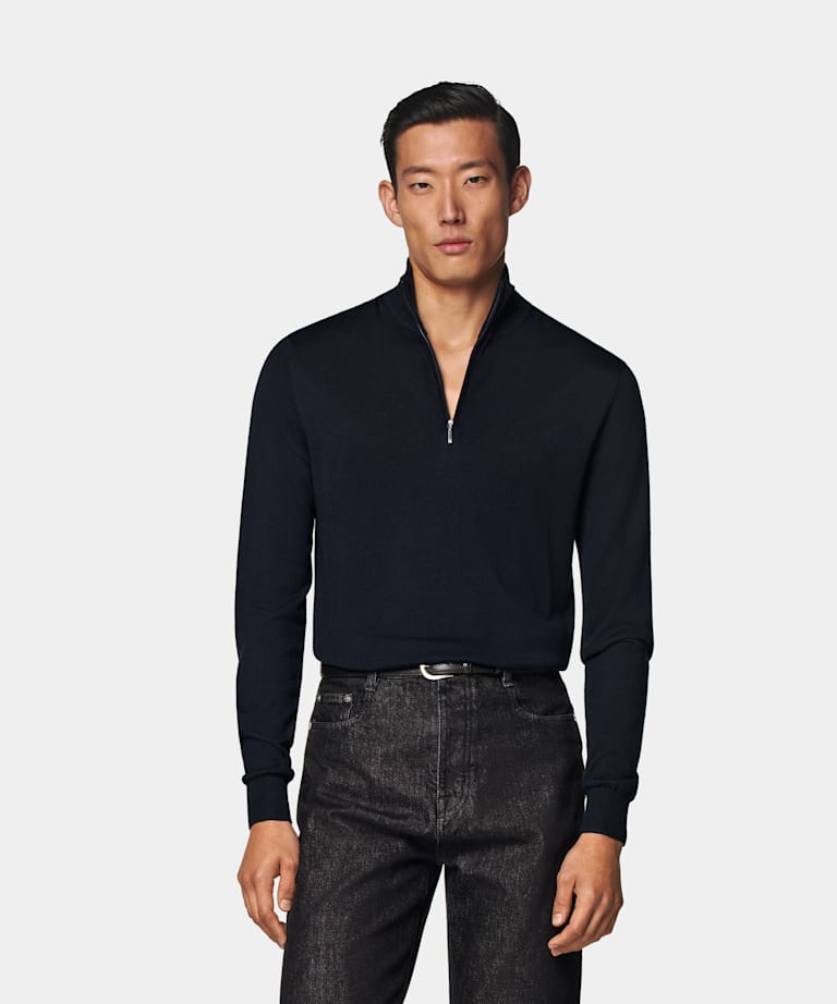 SUITSUPPLY Pure Wool Navy Merino Half Zip