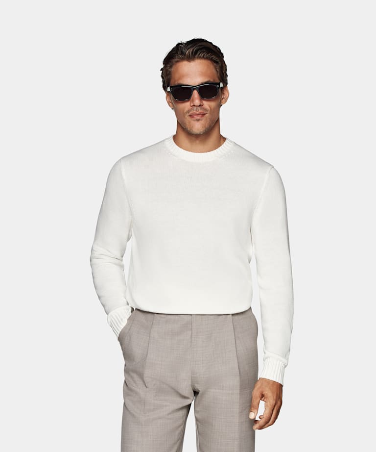 SUITSUPPLY Pur coton Supima californien Pull col rond blanc