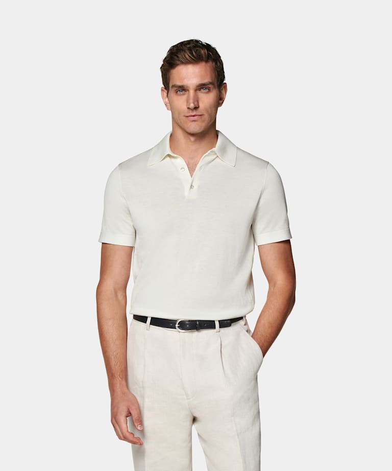 SUITSUPPLY Californian Cotton & Mulberry Silk Off-White Polo Shirt 