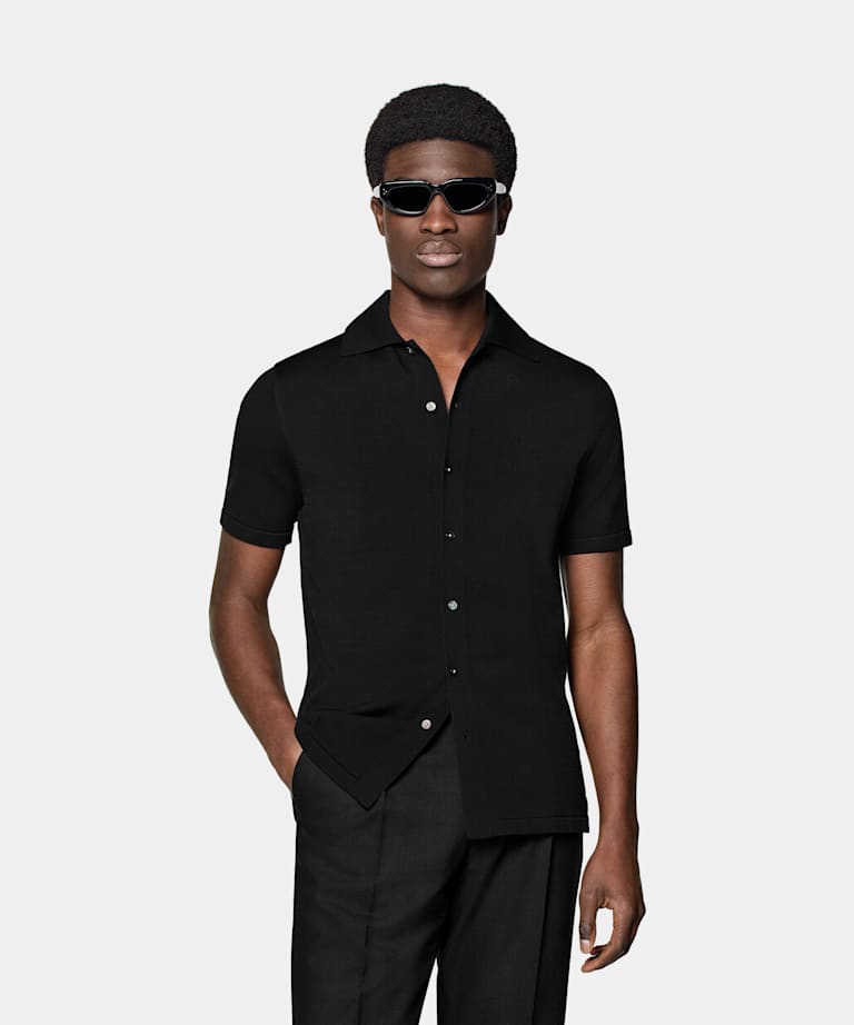 SUITSUPPLY Californian Cotton & Mulberry Silk Black Polo Cardigan