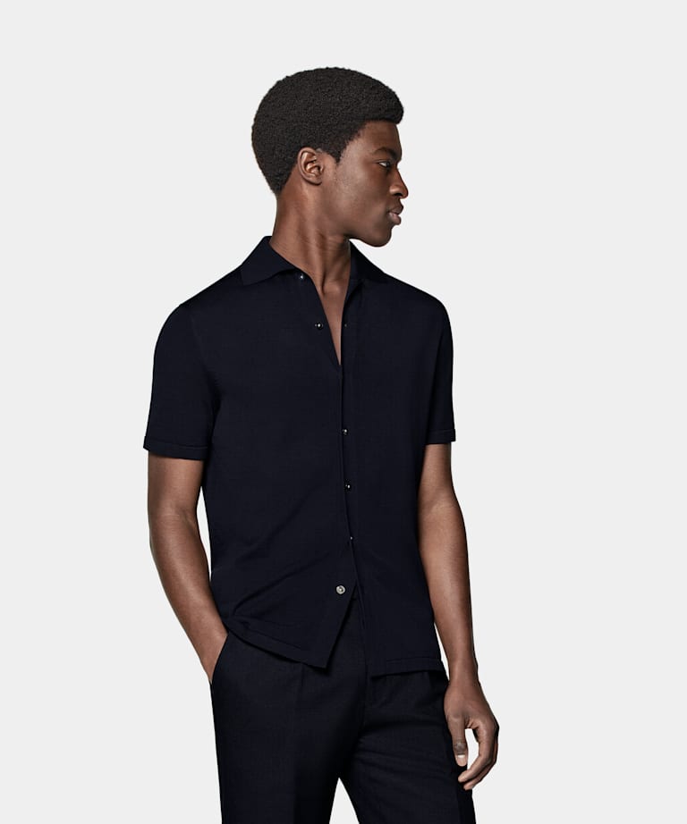 SUITSUPPLY Californian Cotton & Mulberry Silk Navy Polo Cardigan