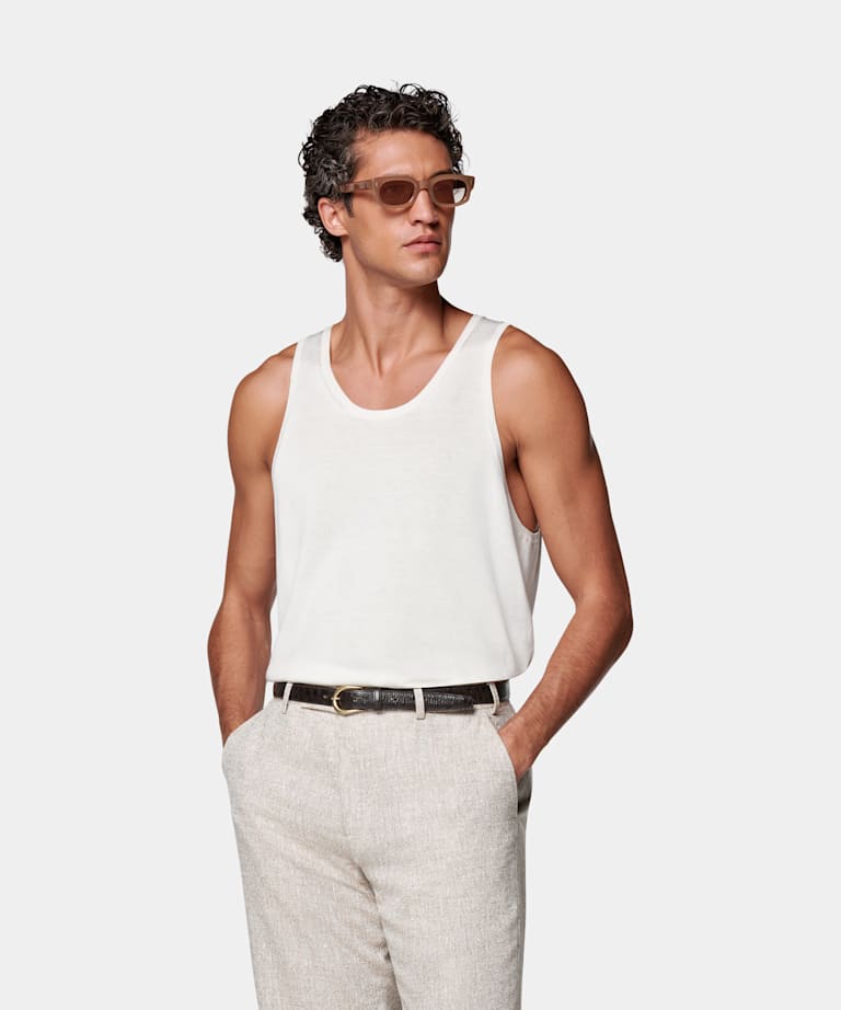 SUITSUPPLY Californian Cotton & Mulberry Silk Off-White Knitted Tank Top