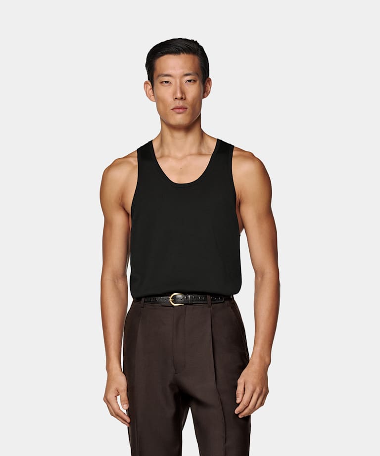 SUITSUPPLY Californian Cotton & Mulberry Silk Black Knitted Tank Top