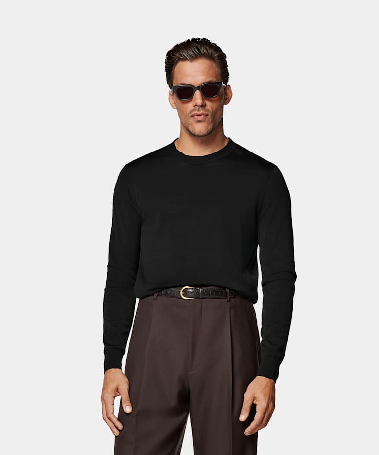 SUITSUPPLY Californian Cotton & Mulberry Silk Black Crewneck