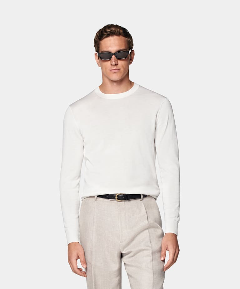 SUITSUPPLY Californian Cotton & Mulberry Silk Off-White Crewneck