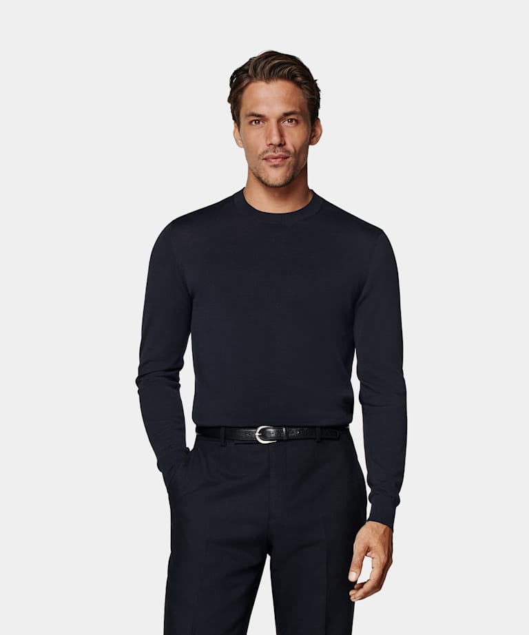 SUITSUPPLY Californian Cotton & Mulberry Silk Navy Crewneck
