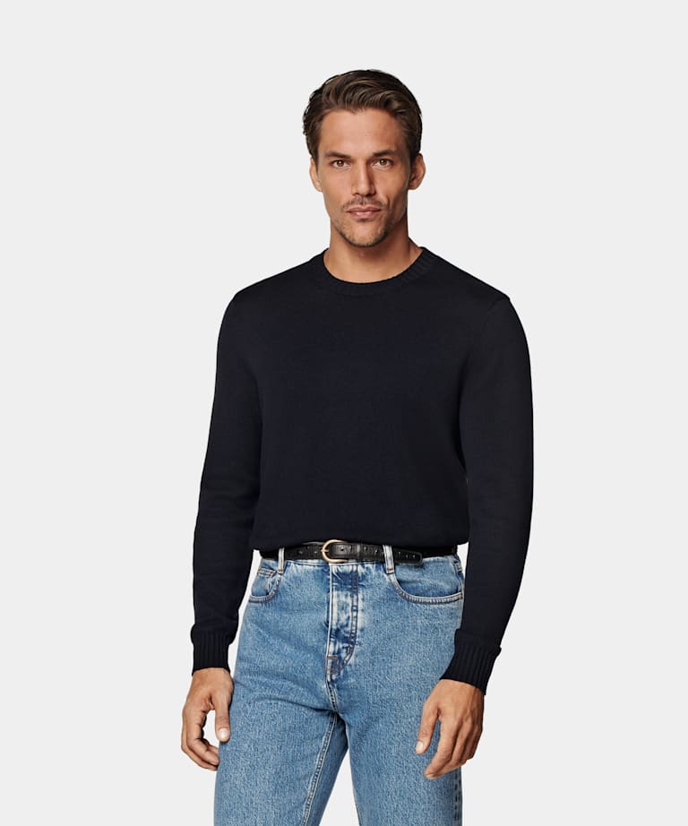 SUITSUPPLY Pure Californian Supima Cotton Navy Crewneck