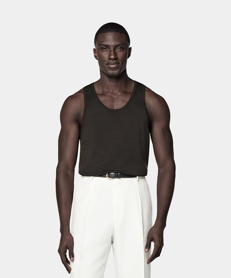 SUITSUPPLY Kalifornische Baumwolle und Maulbeerseide Strick-Tanktop dunkelbraun