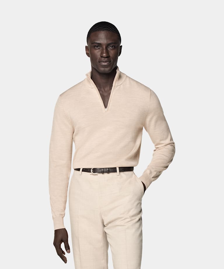 SUITSUPPLY Pure Wool Sand Merino Half Zip