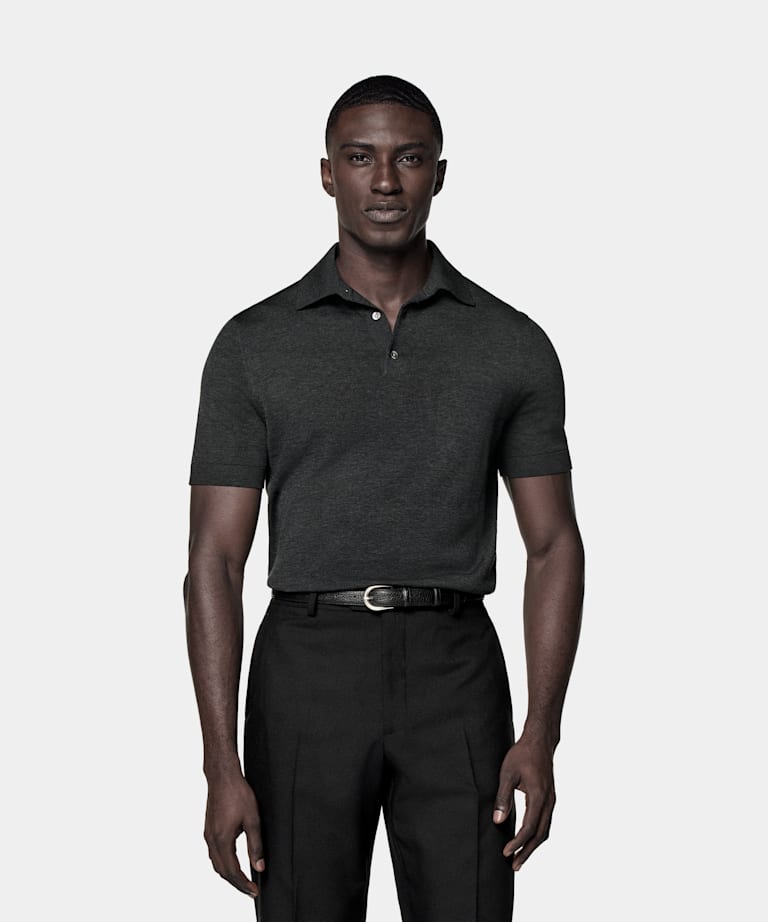 SUITSUPPLY Californian Cotton & Mulberry Silk Dark Grey Polo