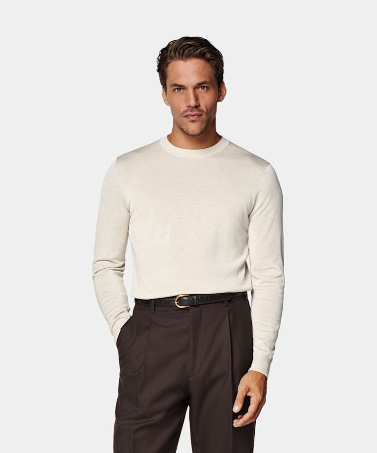 SUITSUPPLY Californian Cotton & Mulberry Silk Sand Crewneck