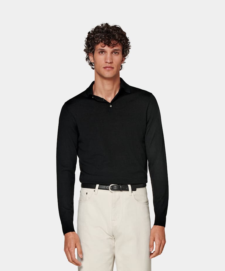 Black Long Sleeve Polo Shirt 