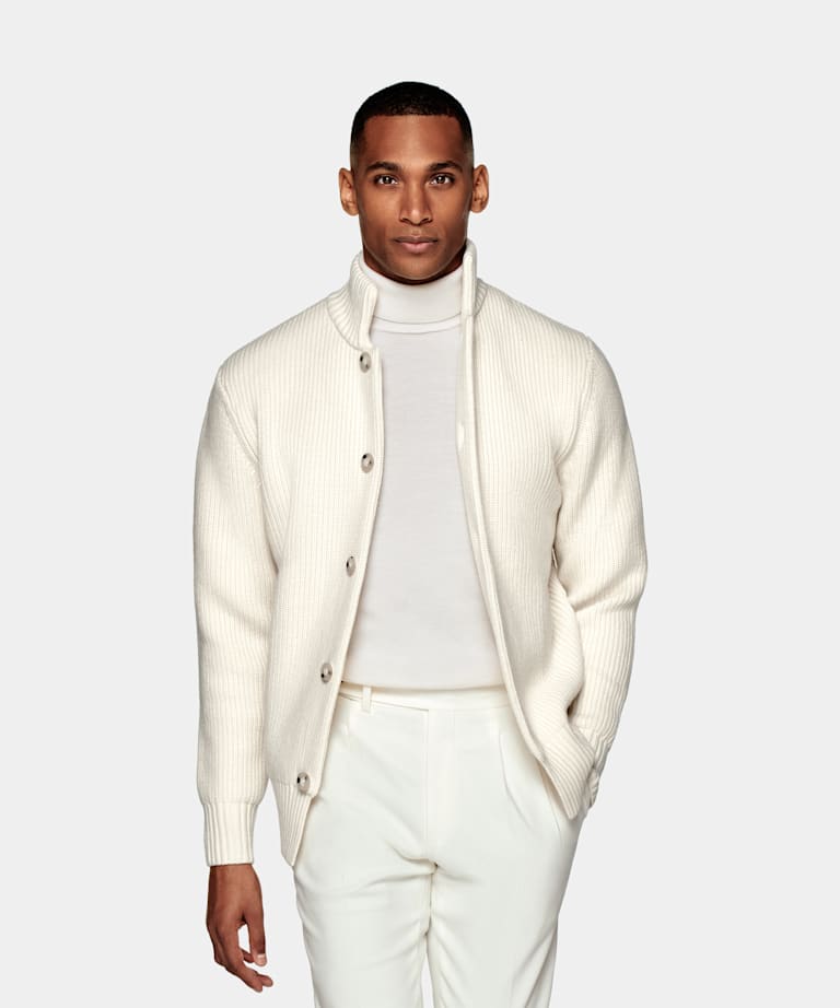 SUITSUPPLY Pure Australian Merino Wool Off-White Cardigan