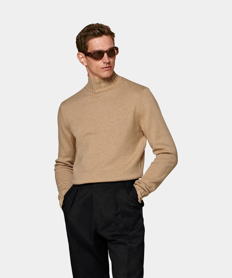 SUITSUPPLY Wool & Cashmere Mid Brown Mock Neck