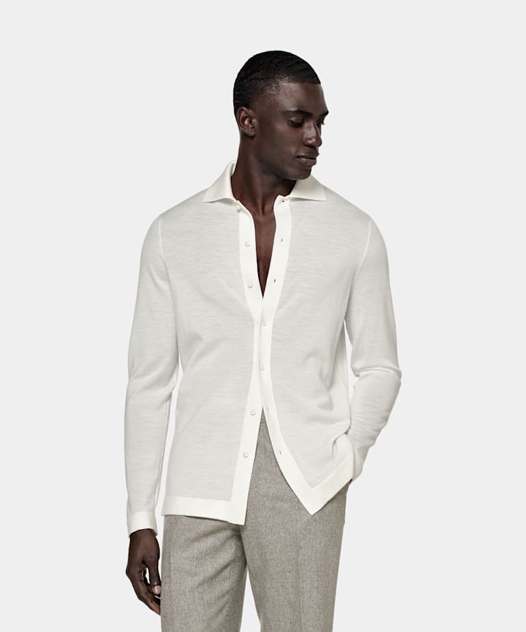 SUITSUPPLY Pure Australian Merino Wool Off-White Polo Cardigan