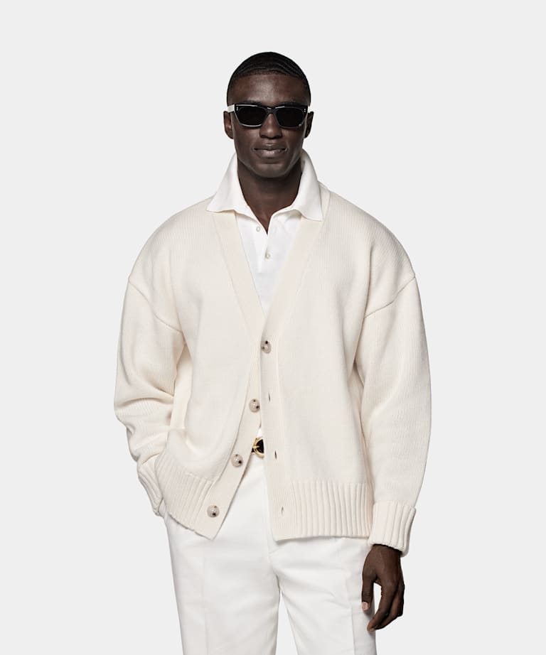 SUITSUPPLY Pure Schurwolle Cardigan oversized off-white