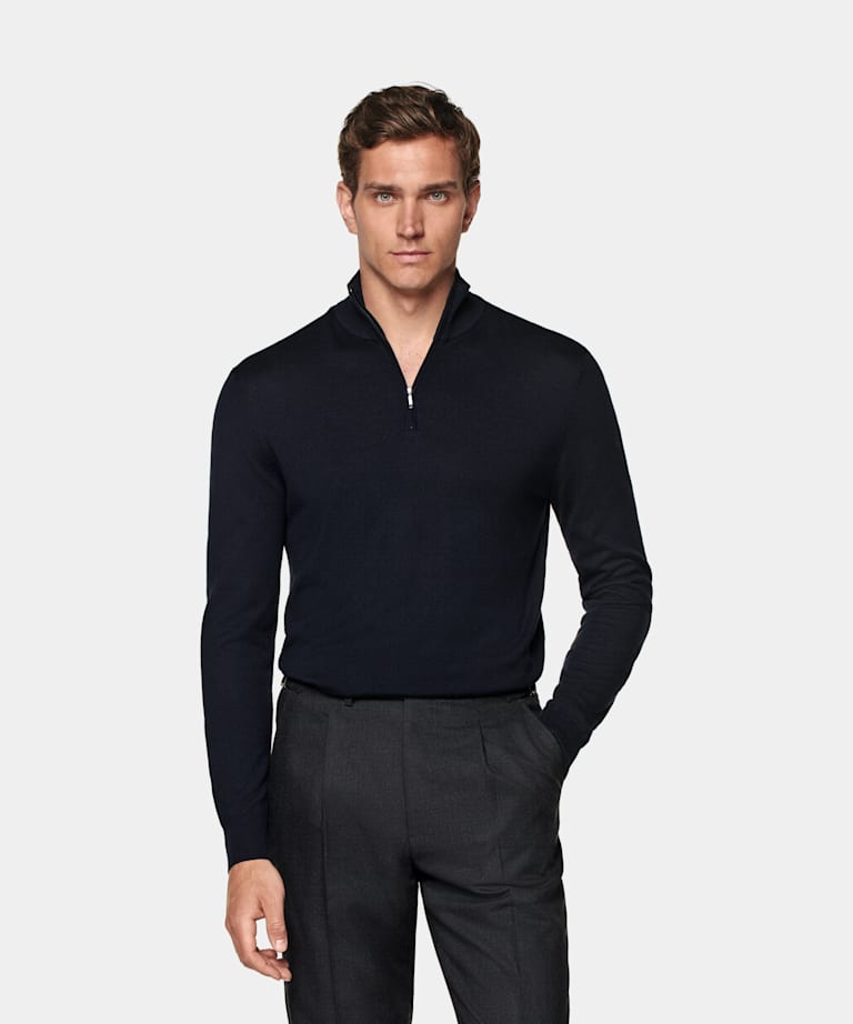 Navy Merino Zip Cardigan in Pure Wool SUITSUPPLY US