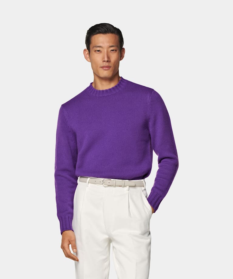 SUITSUPPLY Pure laine Pull col rond Merino violet