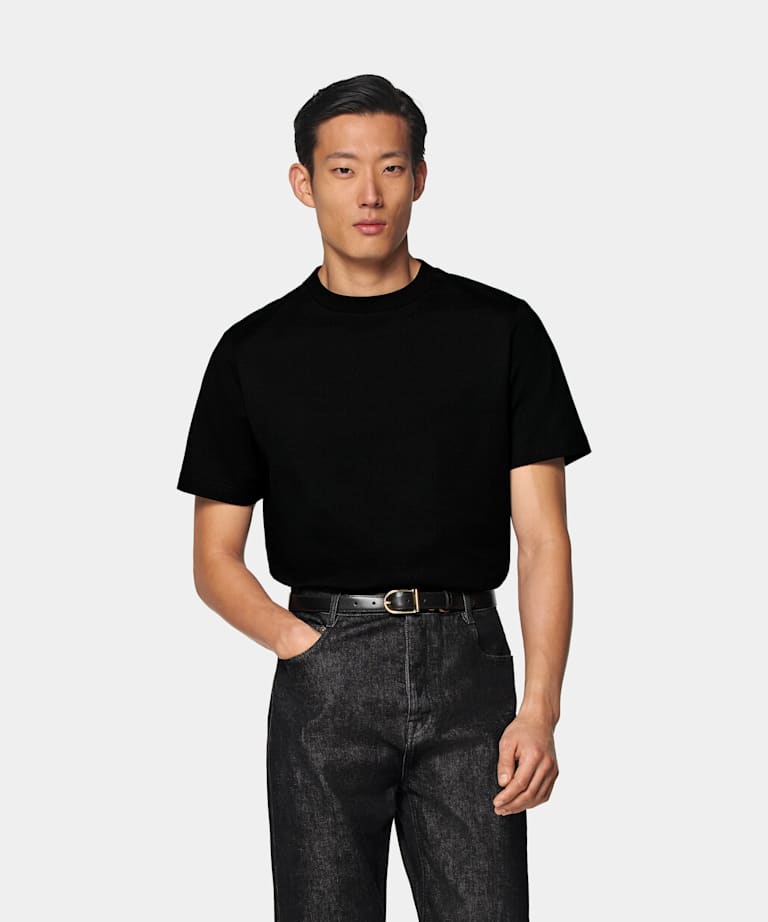 SUITSUPPLY Pure Cotton Black Crewneck T-Shirt