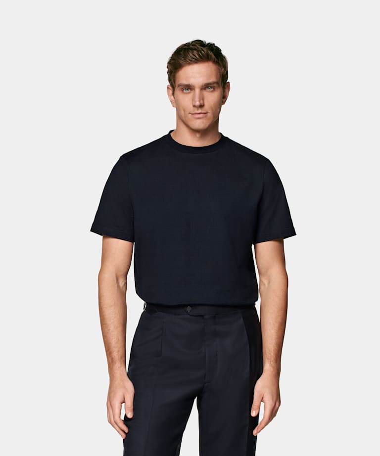 SUITSUPPLY Reine Baumwolle T-Shirt Rundhals navy