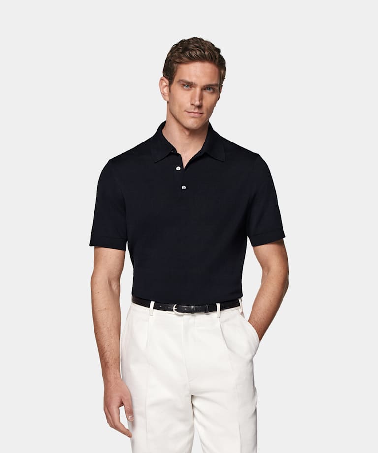 SUITSUPPLY Coton californien et soie de mûrier Polo bleu marine