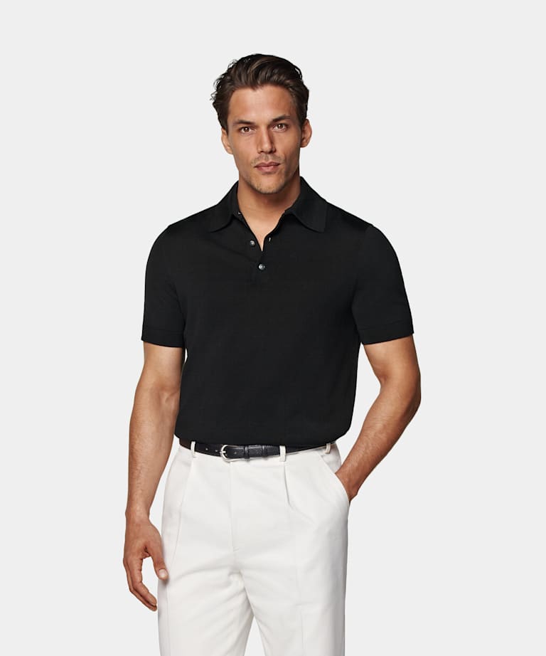 SUITSUPPLY Algodón californiano y seda Mulberry Polo negro