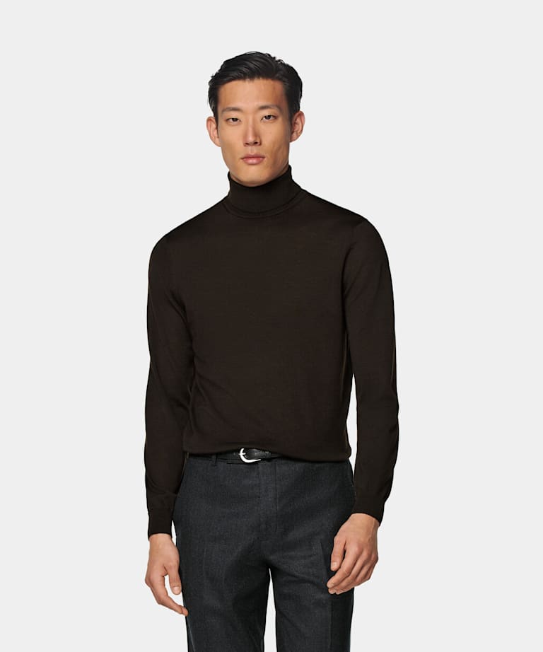 SUITSUPPLY Pure Wool Dark Brown Merino Turtleneck