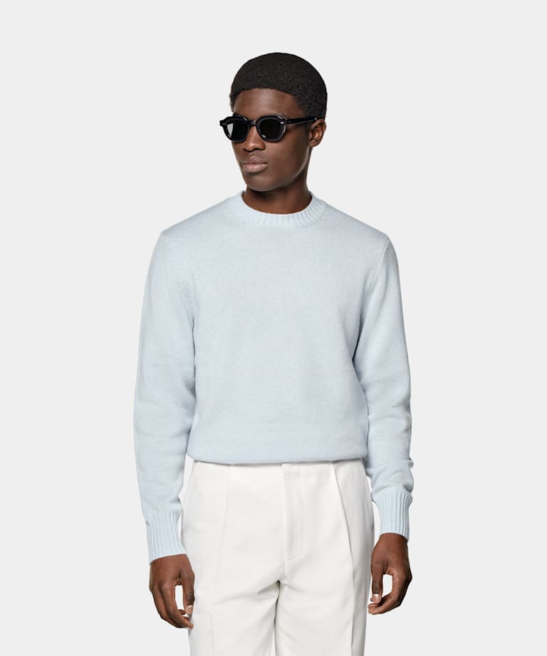 SUITSUPPLY Ren mongolisk kashmir Ljusblå crewneck