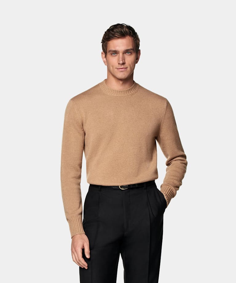 SUITSUPPLY Czysty mongolski kaszmir Sweter crewneck brązowy