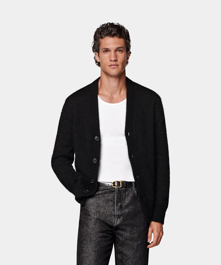 SUITSUPPLY Mohair & Silk Black Cardigan