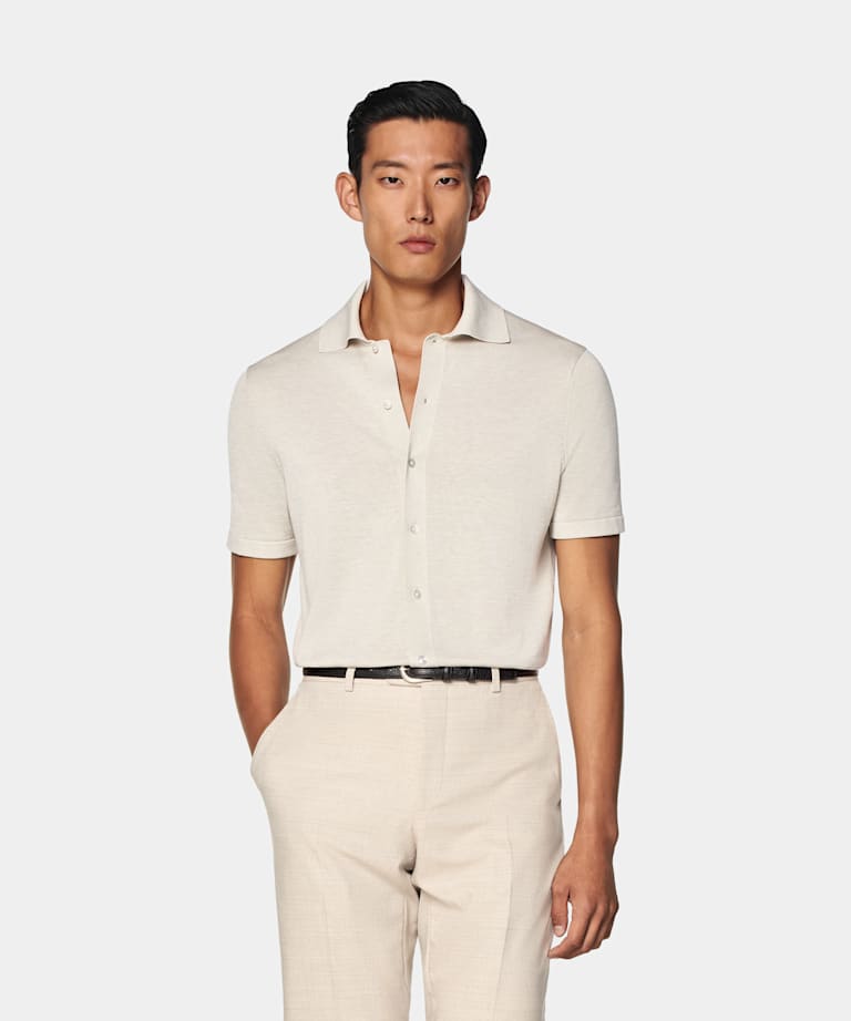 SUITSUPPLY Cotton Silk Sand Polo Cardigan