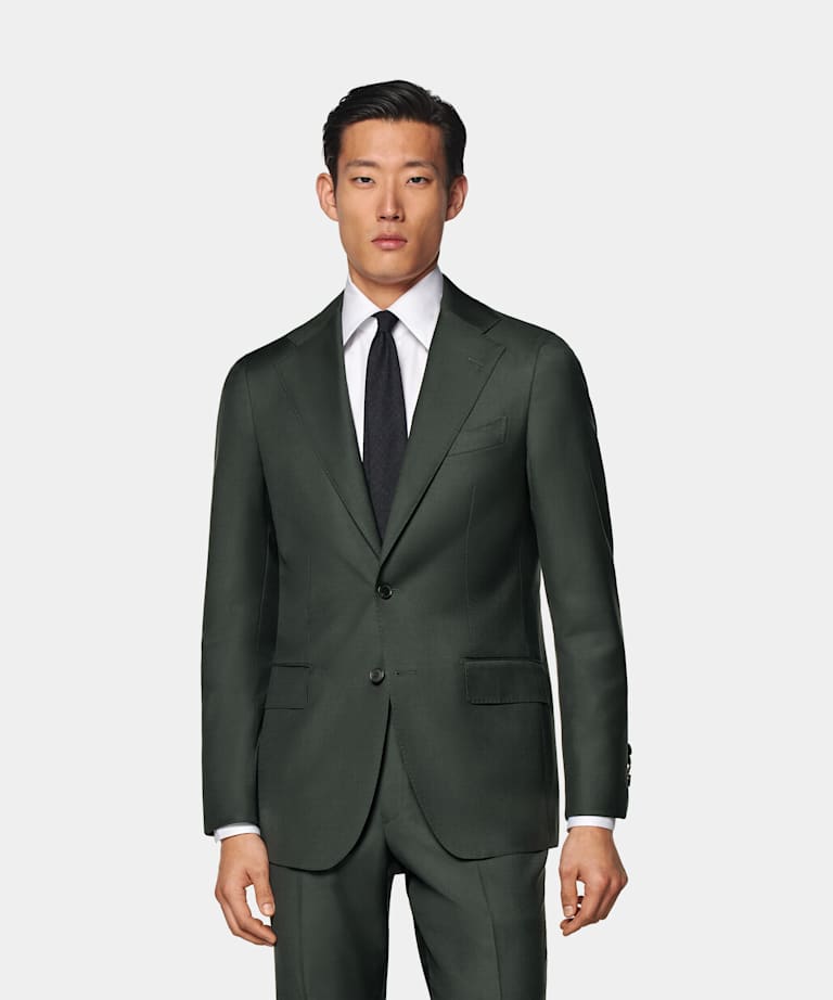 SUITSUPPLY Ren S110's-ull från Vitale Barberis Canonico, Italien Custom Made mörkgrön kostym