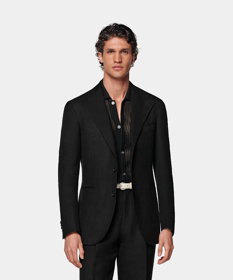 SUITSUPPLY All Season Pure Linen by Rogna, Italy Black Custom Made Suit
