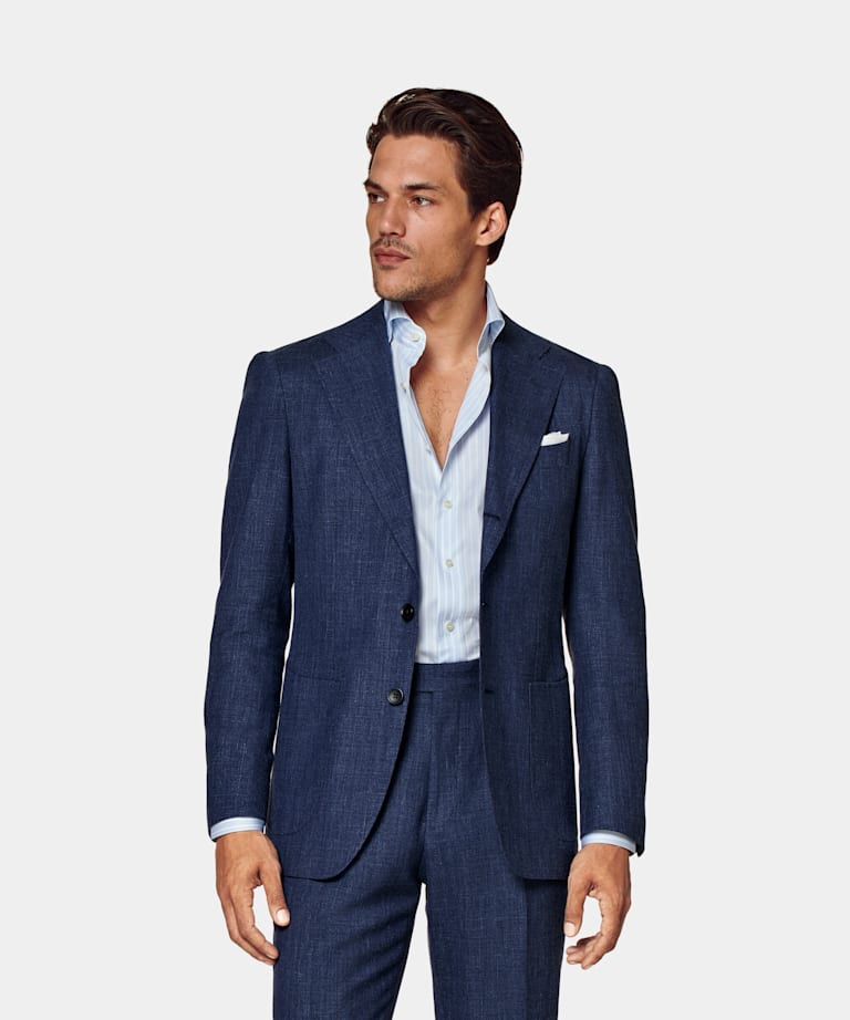 SUITSUPPLY Summer Wool Silk Linen by E.Thomas, Italy Mid Blue Tailored Fit Havana Suit